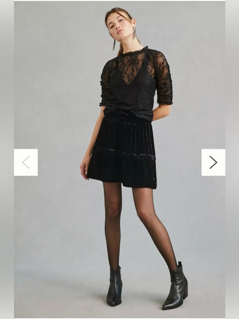 Anthropologie Black Velvet Somerset Mini Skirt A-line Ruched Band
